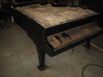 One of our biggest projects to date was refinishing two 6 ft grand pianos for one household, a Mason Hamlin and a Baldwin both with trashed sun damaged ( alligator) finishes.
