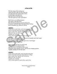 A PART OF ME - Lyric Sheet