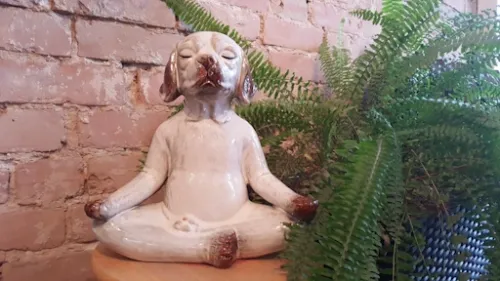 Statue of dog in lotus pose