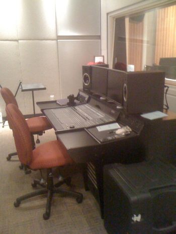 The control room next to the studio at The College of St. Rose
