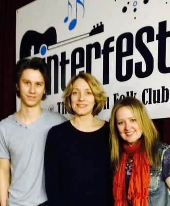 Winterfest 2014 at the Uptown Folk Club. Thank you to Steve and Karen Gosse for inviting me. I met some wonderful people. In the picture with me are my singer songwriter friends, Jesse Mast from Salmon Arm and Andrea England from Toronto - two lovely beings!
