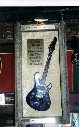 BC's name on Beale Street! When in Memphis go into The Rum Boogie Cafe and look for this Guitar from The 1999 Handy Awards!

