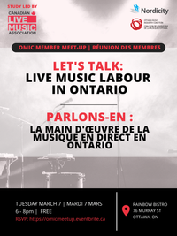 Let's talk: Live Music Labour in Ontario — Drop-In Open House  (CLMA study and OMIC Member Meet Up)