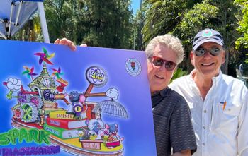 Scott Feldmann with his winning design for the South Pas Rose Parade float.
