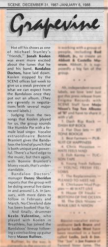 1988 Scene magazine Bandaloo Doctors article.
