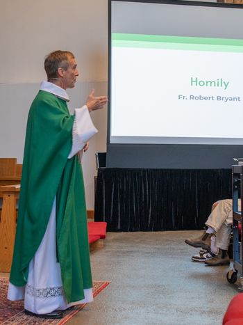 Fr. Robert inspiring us with how The Voice of One relates to our lives today
