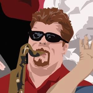 BG as cartoon sax player - credit: Bill Bricker
