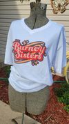 V Neck Retro Burney Sisters logo
