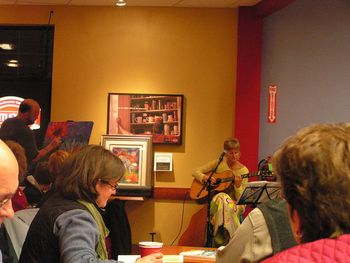 Susan playing while Brett Greiman paints to her music at Border's Bookstore York, PA, Feb 2007
