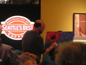 Brett Greiman painting while I perform at Border's Books, York, PA, Feb 2007
