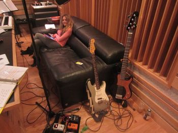 Hayley Rocks chilling on the couch until her guitar and singing parts.
