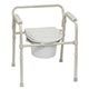 The Invacare All-in-One Aluminum Commode can be used bedside, or with backrest removed it can act as a toilet safety frame or raised toilet seat. The aluminum frame is lightweight and users gain additional comfort and support from the 14" wide seat. 350 ib. weight capacity.