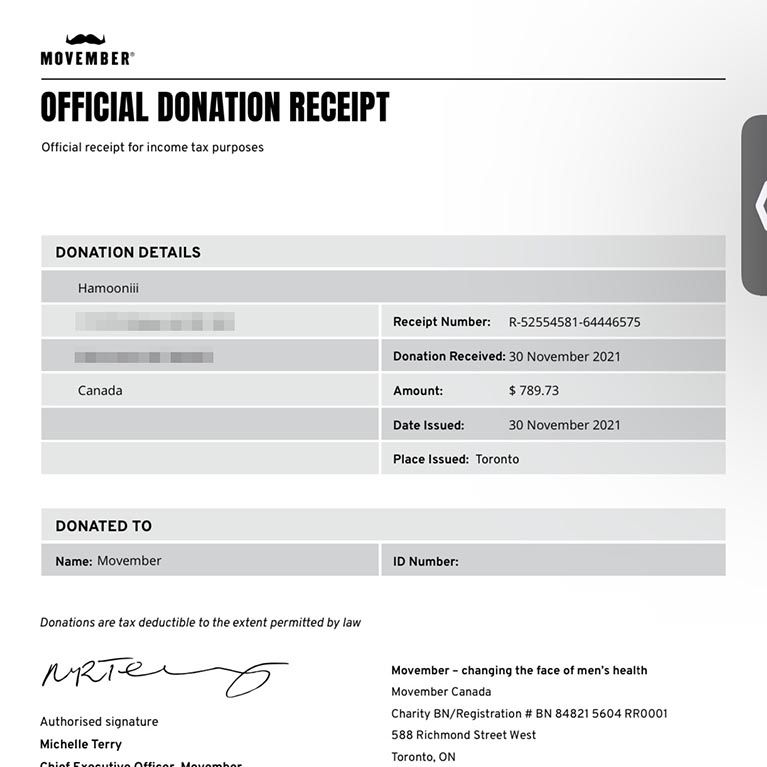 Hamooniii fundraiser for Movember 2021