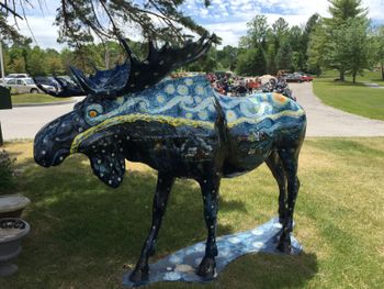 Colorful moose at restaurant on a Americade Group Ride. 2015
