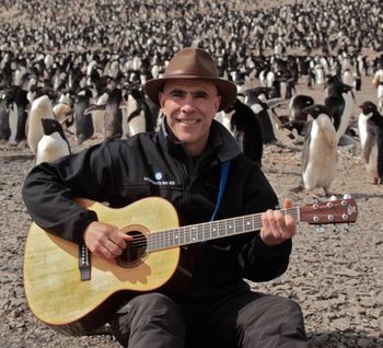 Playing for about 2 million Adelie penguins, Heroina Island, Antarctica.
