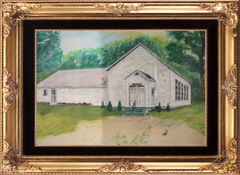 Calvary Baptist Church in Exeter, MO started off as you see it in this old painting.
