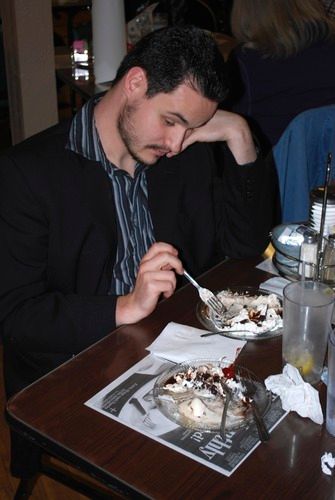 A brownie with fudge, nuts, whipped cream, caramel, ice cream, and a cherry on top was a little too much for me...
