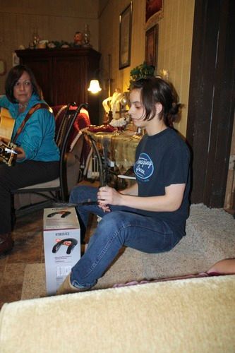 Jeri Lynn couldn't bring her drums, so she played the "box"...
