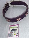 Collar 22''L 1 1/4"W (Dark purple leather with pink metal bows)