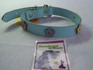 Collar 24"L  1"W (Baby blue leather with multi colored metal flowers)