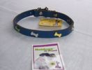 Collar 20"L 3/4"W (Navy blue leather with multi colored metal bones)