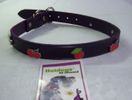 Collar 26"L  1"W (Dark purple leather with red metal cherries)