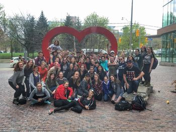 The SCSS band and choir pose for a photo on their recent Toronto trip
