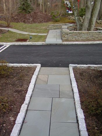 Dry set Blue Stone walkway with Belgium block curb
