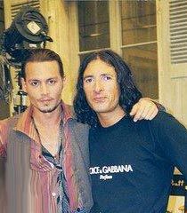 Johnny Depp & Esteban on set of 'Chocolat'
