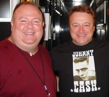 Joe and country music star Mark Chesnutt sharing a few laughs on his tour bus after Joe opened the show for him.
