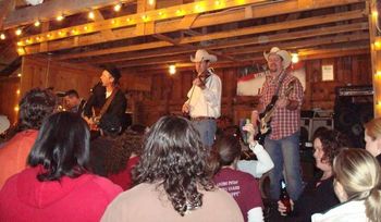 Luckenbach, Texas. From left to right- Troy Wells (electric guitar), yours truly, David Bennett (fiddle), and Russ Sherefield (bass).
