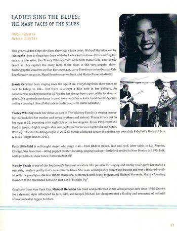 Tracey Whitney will be performing in the New Mexico Jazz Workshop's "Ladies Sing the Blues" concert at the Albuquerque Museum Amphitheater on August 14, 2015.
