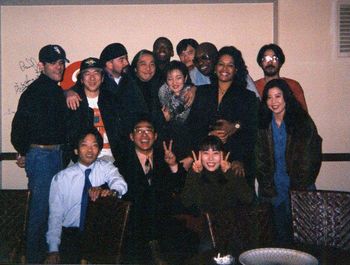 Tracey Whitney's final night in Tokushima, Japan. Bass Player Paul Jackson (arm around her) of Herbie Hancock's "Headhunters" played with her that night - it was amazing! 2000
