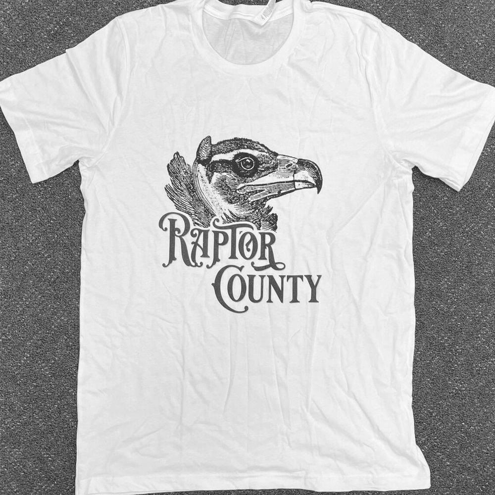 Raptor County T-Shirt - Bird head design with logo, white shirt