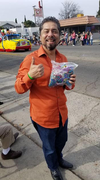 Mardi Gras parade, they threw the whole Bag o' Beads
