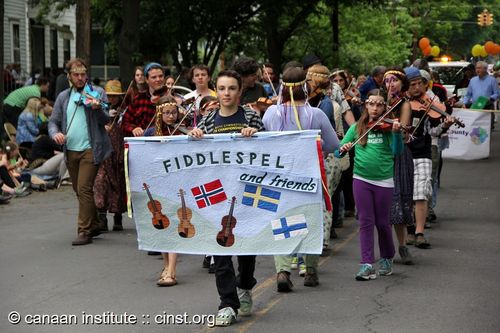 Fiddler Janet Ievins created this beautiful quilted banner which we used for many years with our students in the Ithaca Festival Parade