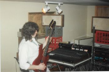 One of only 3 photos from the actual recording sessions in 1989. Andrew playing bass here, but we're still trying to figure out who's bass he used.
