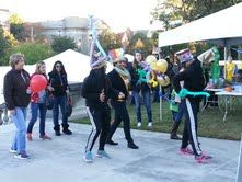 Sponsors doing a little cupid shuffle at Light The Night Walk.
