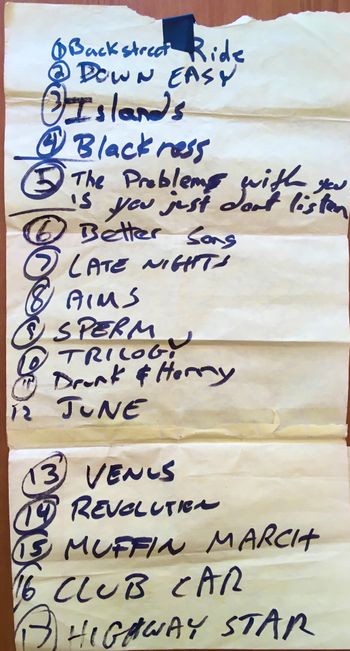 Set list from reunion show at Trocadero, 1997.
