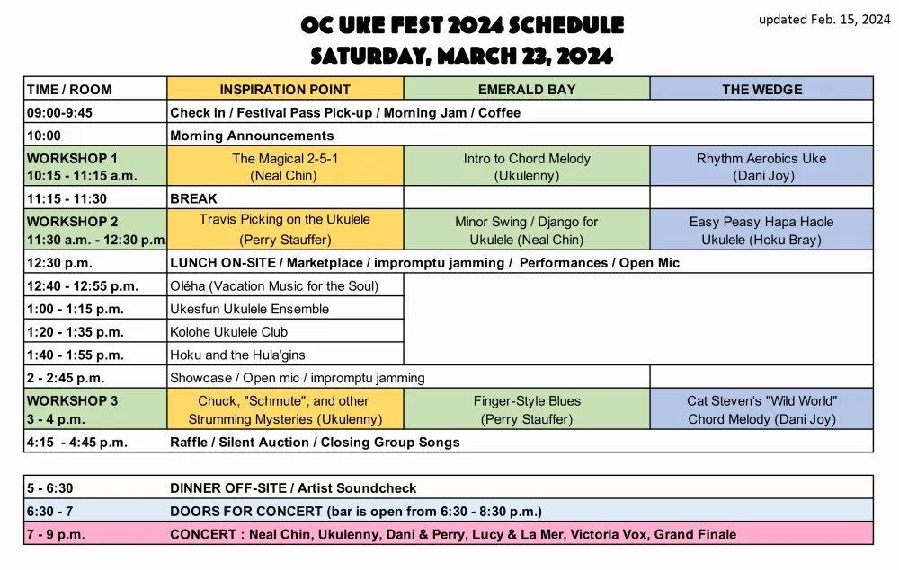 Orange County Ukulele Festival Schedule 2024