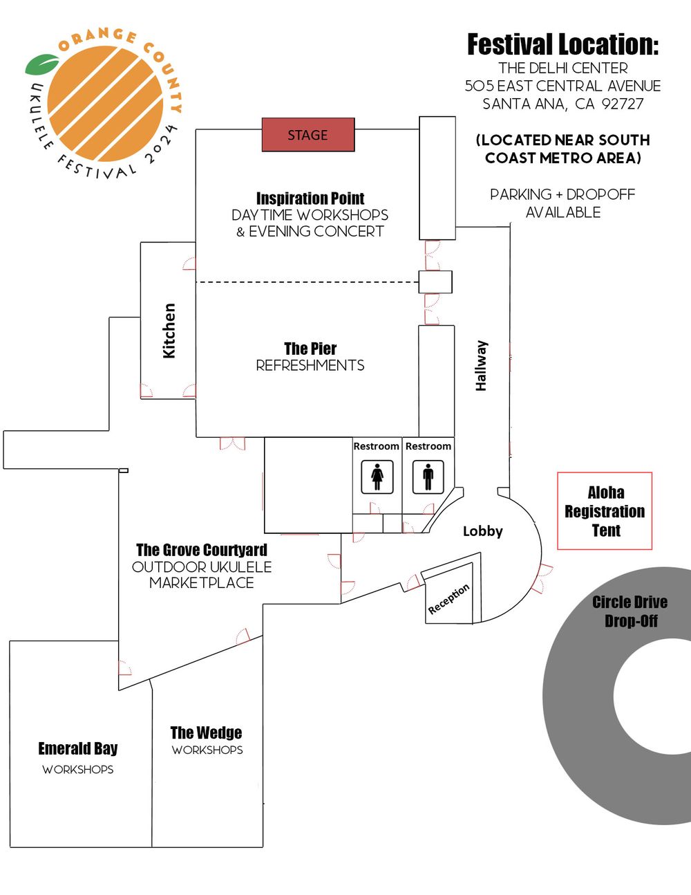 Floor plan of the Delhi Center for OC Uke Fest