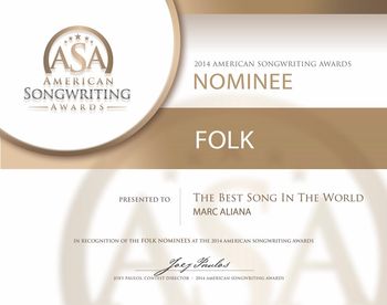 Nominación a los American Songwriting Awards (2014).
