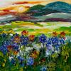 Texas Hill Country Sun and Blue Bonnets Oil On Canvas