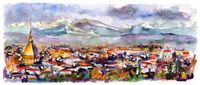 SOLD Turin Italy Panorama Original Watercolors & Ink Painting