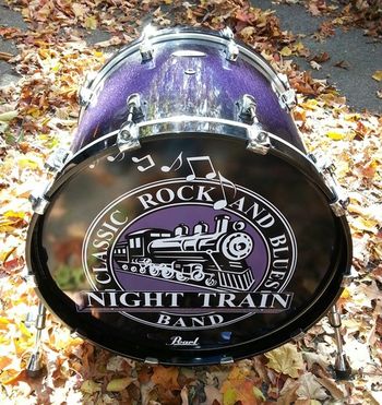 DEBUT OF THE NIGHT TRAIN LOGO BASS DRUM HEAD.
