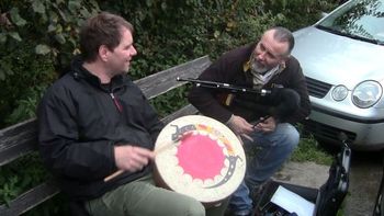 Making good friends on the road - Jamming mantras with small pipes at the foot of Glastonbury Tor (2011)
