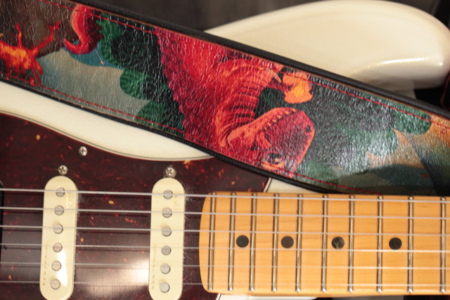 photo of strings on guitar fret board 