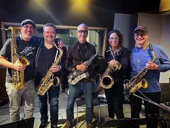 Left to right: Kareem Kandi, Alexey Nikolaev, Tom Bergeron, Kate Olson, Mark Taylor
