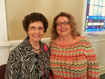 Tracey and her mother,  piano teacher extraordinaire, Eloise Phillips after Red Back Hymnal singing at Atlanta Street Baptist, Roswell, Georgia
