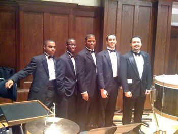 The percussion section of the Sphinx Symphony Orchestra at Orchestra Hall in Detroit MI

